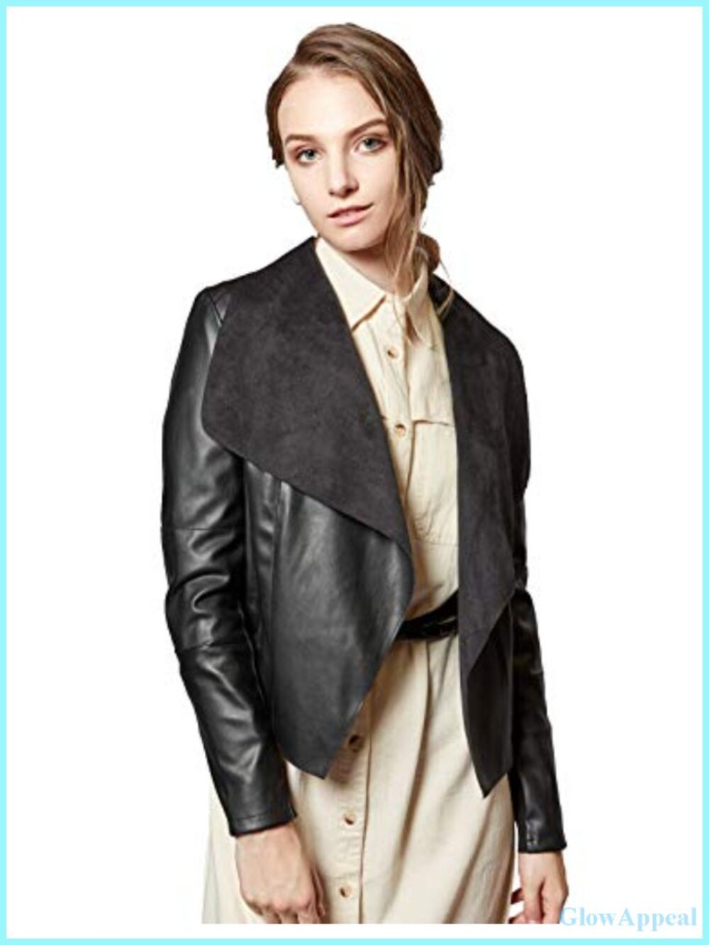 Faux Leather Jacket Slim Open Front Lapel Blazer